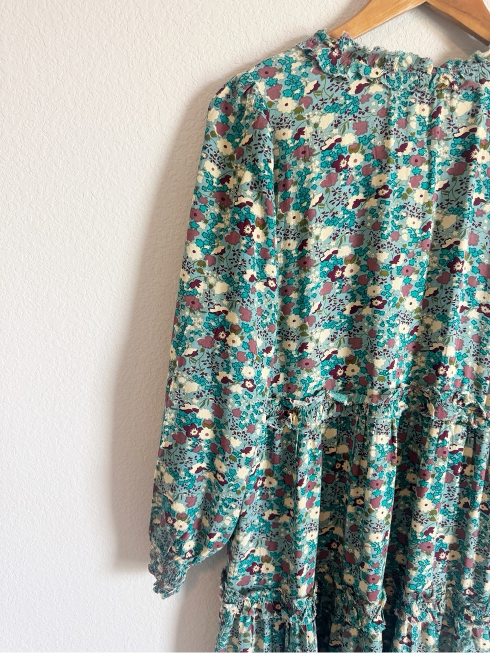 Natural Life Blue Floral Tiered Raw Hem Boho Flowy Festival Mini Dress Size S - Picture 8 of 8
